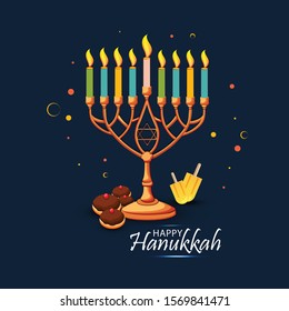 Happy Hanukkah greeting card.vector illustration
