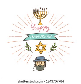 Happy Hanukkah greeting in doodle style