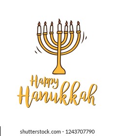 Happy Hanukkah greeting in doodle style