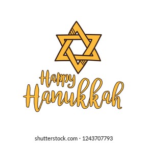 Happy Hanukkah greeting in doodle style