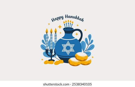 Feliz saudação de Hanukkah com símbolos festivos