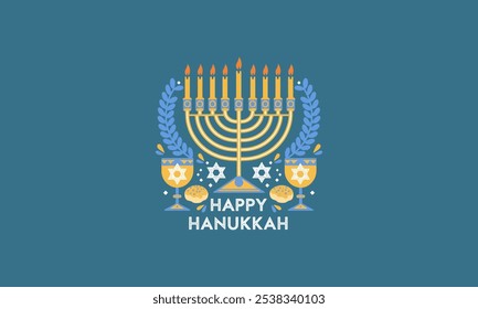 Glückliche Hanukkah Gruß mit Menorah und Symbole