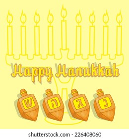 Happy Hanukkah Greeting Vector Card Design with Dreidel