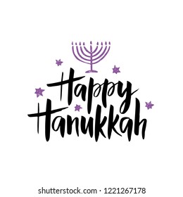 Stylish Lettering Happy Hanukkah On Blue Stock Vector (royalty Free 