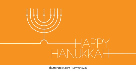 Happy Hanukkah - hand drawn lettering yellow background. Flat vector illustration for cards, greetings, invitations, posters, flyers, leaflets, seasonal design and decoration, prints, web.