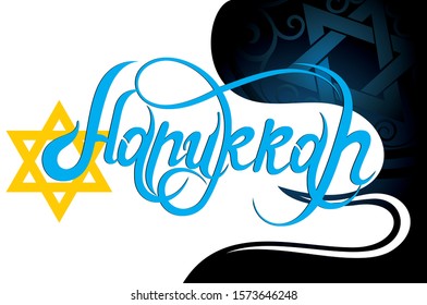 Happy Hanukkah, hand lettering. Star of David