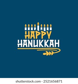 Happy Hanukkah handskizzierte Schrift. Hanukkah Typografie und Schriftzug von Menorakerzen und Stern von David dekoriert.