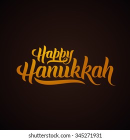 Happy Hanukkah hand-lettering text on dark background. Handmade vector calligraphy collection