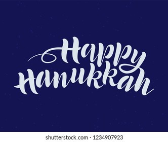 Happy hanukkah handmade lettering, calligraphy for banner, poster, greeting card or celebration design. Vector illustration. Jewish holiday. Hand sketched lettering. EPS 10.
