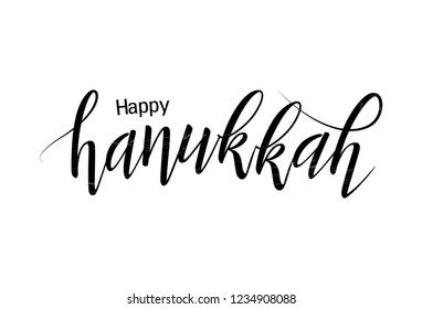 Happy hanukkah handmade lettering, calligraphy for banner, poster, greeting card or celebration design. Vector illustration. Jewish holiday. Hand sketched lettering. EPS 10.