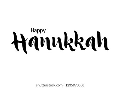 Happy hanukkah handmade lettering, calligraphy for banner, poster, greeting card or celebration design. Vector illustration. Jewish holiday. Hand sketched lettering. EPS 10.