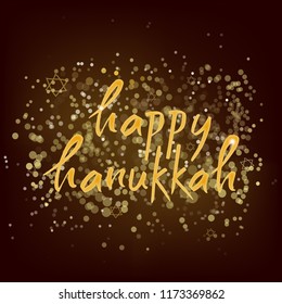 Happy Hanukkah handwritten lettering inscription to jewish holiday greeting card, celebration poster, web design, calligraphy vector illustration