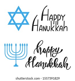 Happy Hanukkah handwritten text vector set isolated on a white background.