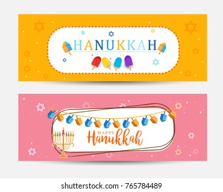 Happy Hanukkah Header Or Banner Design,Jewish Holiday.