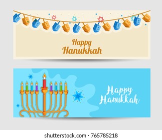 Happy Hanukkah Header Or Banner Design,Jewish Holiday.