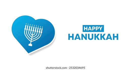 Happy Hanukkah. Heart and candle. Great for cards, banners, posters, social media and more. White background. 