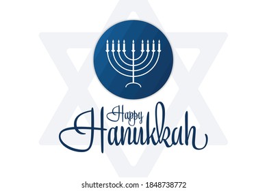 Happy Hanukkah. Holiday concept. Template for background, banner, card, poster with text inscription. Vector EPS10 illustration