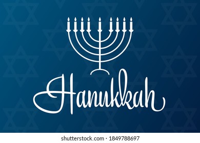Happy Hanukkah. Holiday concept. Template for background, banner, card, poster with text inscription. Vector EPS10 illustration