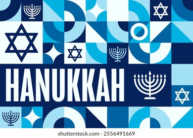 Happy Hanukkah. Holiday concept. Template for background, banner, card, poster with text. Vector EPS10 illustration