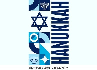 Happy Hanukkah. Holiday concept. Template for background, banner, card, poster with text. Vector EPS10 illustration