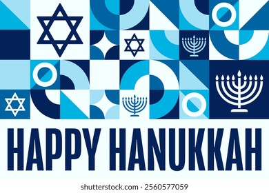 Happy Hanukkah. Holiday concept. Template for background, banner, card, poster with text. Vector EPS10 illustration