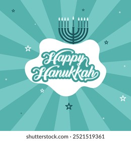 Happy Hanukkah Feiertagsbeschriftung mit Menorah Handgezeichnetes Vektortypografiedesign mit moderner Kalligrafie. Happy Hanukkah-Logo, Abzeichen und Symbol-Typografie