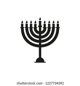 Happy Hanukkah. Holiday religion, jewish festival of Lights. Hanukkah menorah outline greeting card, template, banner. Minimal vector illustration. Flat design. Eps10