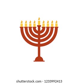Happy Hanukkah. Holiday religion, jewish festival of Lights. Hanukkah menorah outline greeting card, template, banner. Minimal vector illustration. Flat design. Eps10