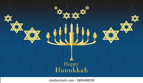 Happy Hanukkah. Holiday religion, jewish festival of Lights with candles and star design in background.