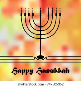 Happy Hanukkah. Holiday religion, jewish festival of Lights. Outline greeting card. Minimal vector illustration. Flat design. 