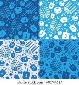 Happy Hanukkah holiday seamless pattern or background. 
Trendy flat style.Vector Illustration