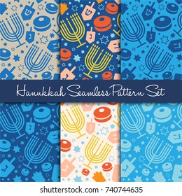 Happy Hanukkah holiday seamless pattern or background. 
Trendy flat style.Vector Illustration