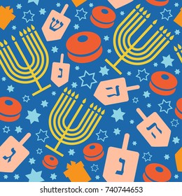 Happy Hanukkah holiday seamless pattern or background. 
Trendy flat style.Vector Illustration