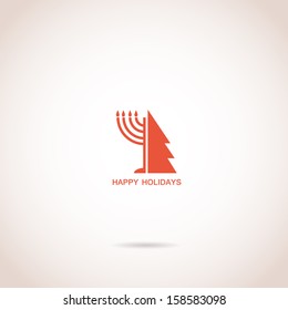 happy Hanukkah and happy holidays. abstract icon of Jewish menorah and Christmas tree