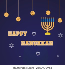 Happy Hanukkah holidays hand drawn lettering with banner, poster writing text icon. vector illustration.