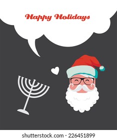 happy Hanukkah and happy holidays. menorah and Xmas Santa