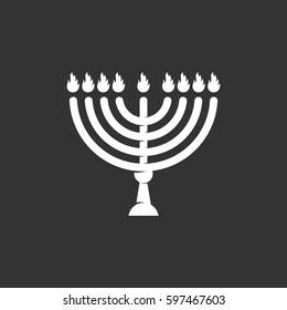 Happy Hanukkah icon illustration isolated on black background. Happy Hanukkah vector logo. Flat design style. Menorah vector pictogram, sign, symbol for web graphics - stock vector