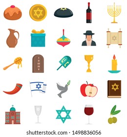 Happy hanukkah icon set. Flat set of happy hanukkah vector icons for web design