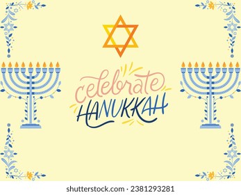 Happy Hanukkah. The "Happy Hanukkah" illustration captures the joy and warmth of the Festival of Lights, a significant Jewish holiday
