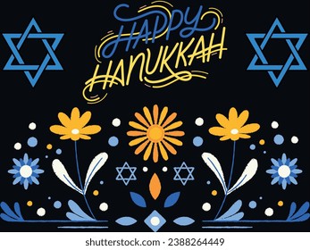 Feliz Hanukkah. La ilustración "Happy Hanukkah" capta la alegría y el calor del Festival de las Luces, una importante festividad judía
