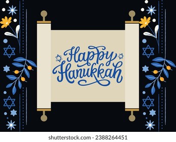 Happy Hanukkah. The "Happy Hanukkah" illustration captures the joy and warmth of the Festival of Lights, a significant Jewish holiday
