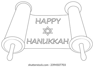 Happy Hanukkah Illustration. Coloring page. Line Art.