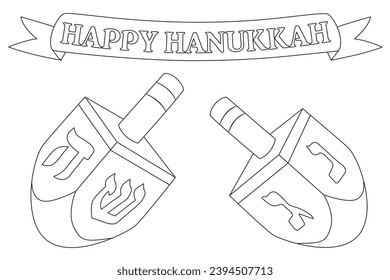 Happy Hanukkah Illustration. Coloring page. Line Art.