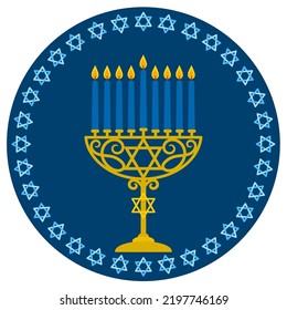 Happy Hanukkah illustration of menorah with candles.