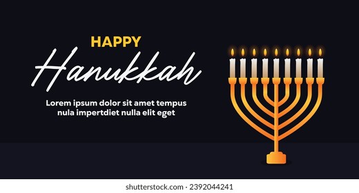 Happy Hanukkah illustration.Jewish holiday greeting with candles and black background