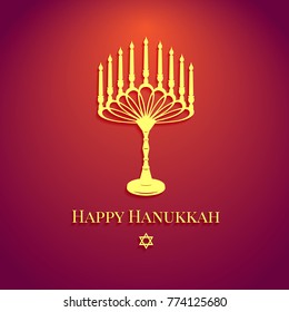 Happy Hanukkah inscription greeting card with typography old design. Beautiful poster on red background. Vector illustration EPS 10