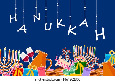 Happy Hanukkah Israel holiday greeting background in vector