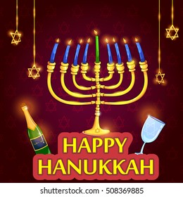 Happy Hanukkah Israel holiday greeting background in vector