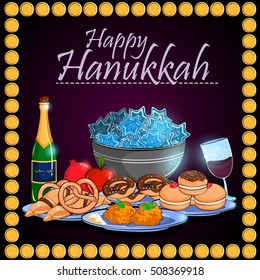 Happy Hanukkah Israel holiday greeting background in vector