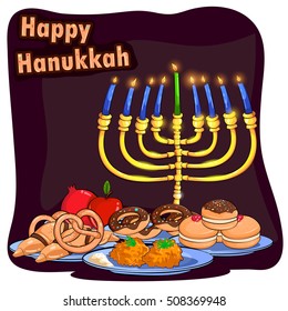 Happy Hanukkah Israel holiday greeting background in vector